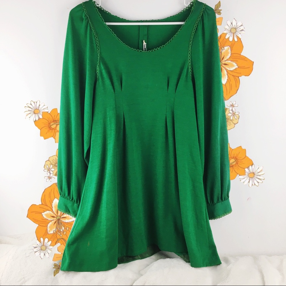 Vintage 1970s Green Balloon Sleeve Mini Dress